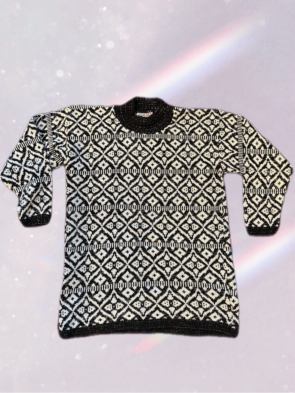 Vintage American Pride Sparkle Black & White Patterned Crewneck Sweater Dress